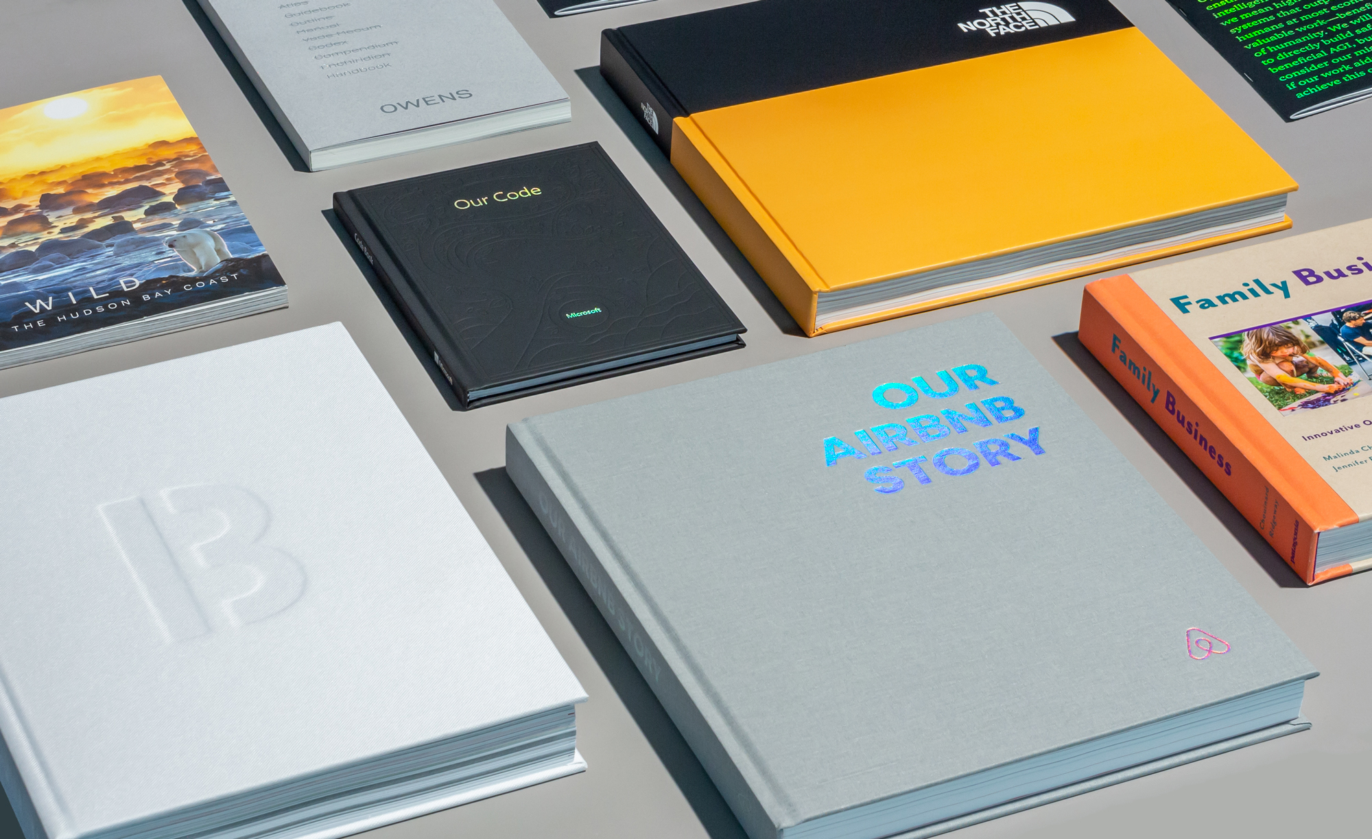 Brand Book designs, printed by Hemlock Printers