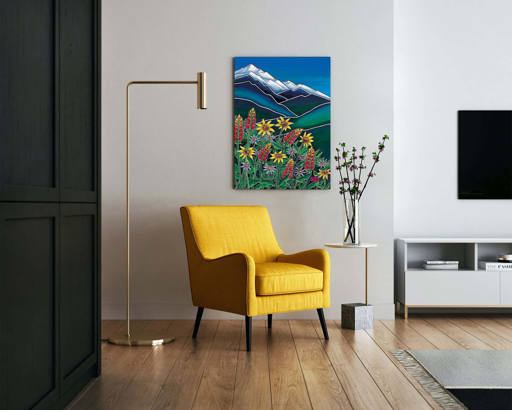 printed giclee fine art painting in living room.