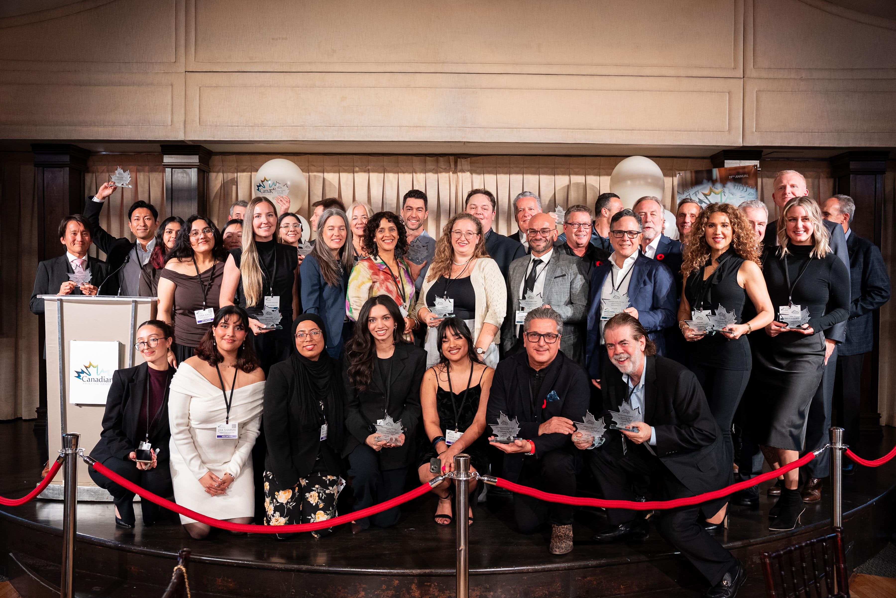 Group photo on stage at the 2025 Canadian Printing Awards