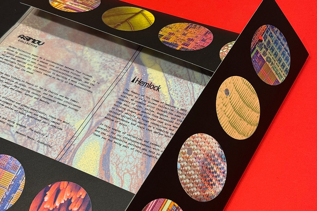 Partially opened view of Hemlock's 2025 holiday wrap collection