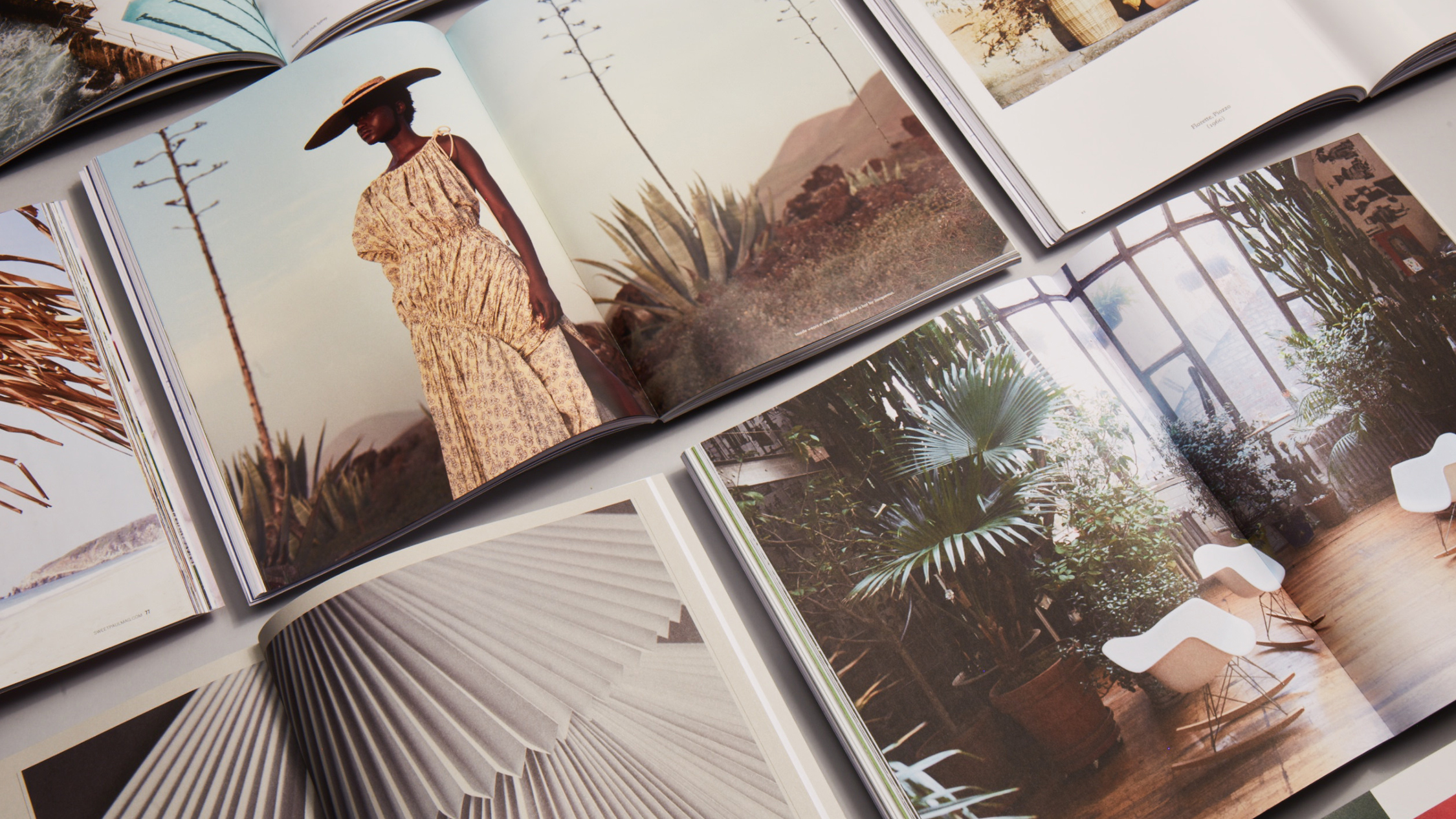 Flatlay of open perfect bound books
